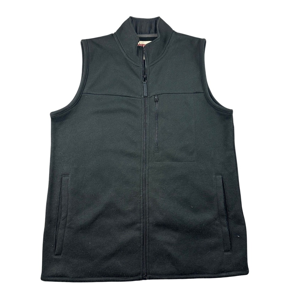 Wrangler Vest Men M Black Full Zip 100% Polyester Premium Quality Pocket Utility